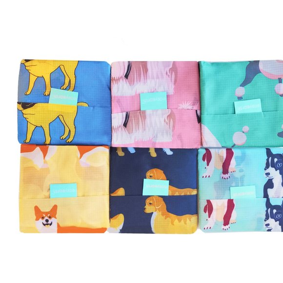 6 Pack Dog Patterned Reusable Grocery Bags Lightweight Durable Shopping Bags - Picture 4 of 6